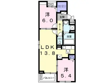 カーサ デル ポモドーロ(2LDK/1階)の間取り写真