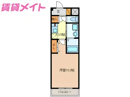 近鉄名古屋線 北楠駅 徒歩13分 3階建 築17年(1K/1階)の間取り写真