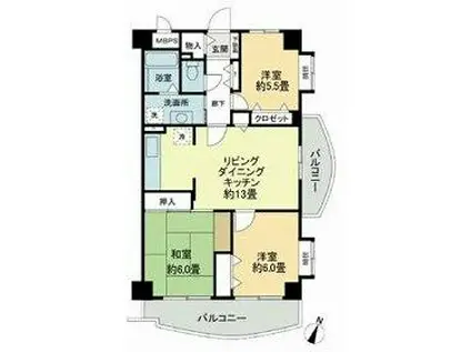 ビューハイツ高山(3LDK/2階)の間取り写真