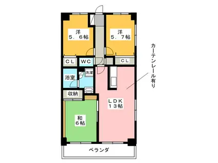 ツインタワー 東棟(3LDK/2階)の間取り写真