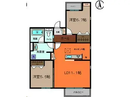 TレジデンスIII(2LDK/2階)の間取り写真