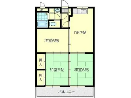 ベルコート西原台(3DK/4階)の間取り写真