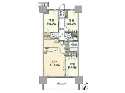 SHINTO CITY C棟(3LDK/8階)の間取り写真