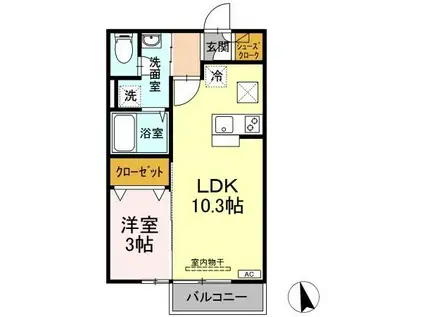 リビングタウン高松中央B(1LDK/1階)の間取り写真