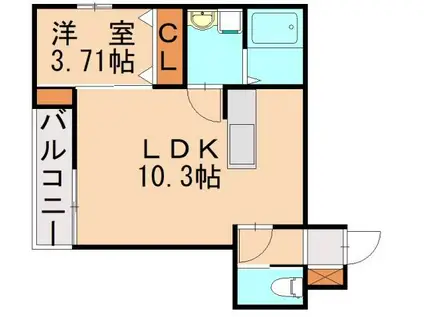 PAR BONEHUR古賀(1LDK/1階)の間取り写真