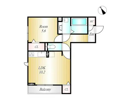ラフィネ赤池(1LDK/2階)の間取り写真