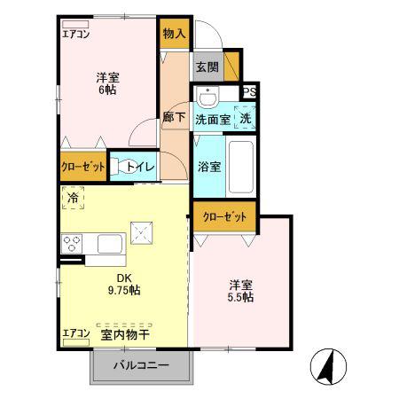 コンソラータ茂呂(2DK/1階)の間取り写真