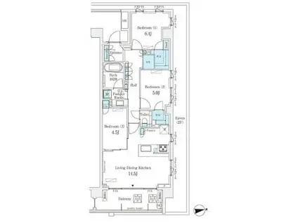ライトテラス世田谷区砧(3LDK/3階)の間取り写真