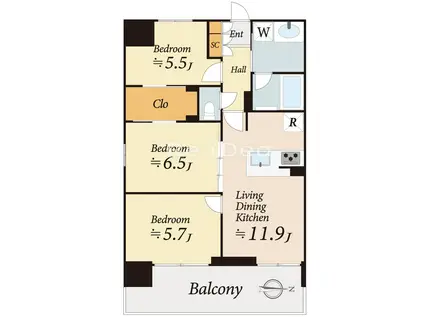 ラグゼナ八王子寺町(3LDK/10階)の間取り写真