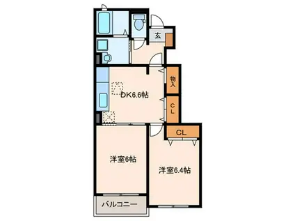 コージーコート朝霧I番館(2DK/1階)の間取り写真
