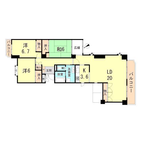 芦屋緑1 1号棟(3LDK/5階)の間取り写真