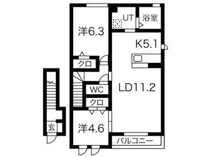 セレニティ II(2LDK/2階)の間取り写真