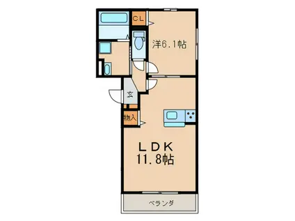 ラフィーネ木幡(1LDK/1階)の間取り写真