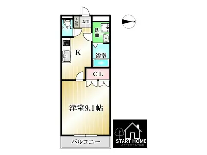 サウスウェーブ木津(1K/2階)の間取り写真