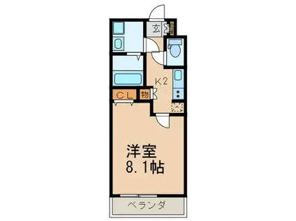 レジディア甲東園(1K/2階)の間取り写真