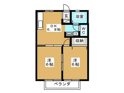 ベルフラワーII(2DK/1階)の間取り写真