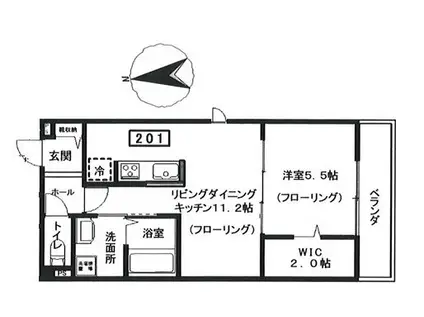 小田急線 祖師ケ谷大蔵駅 徒歩3分 3階建 築2年(1LDK/2階)の間取り写真