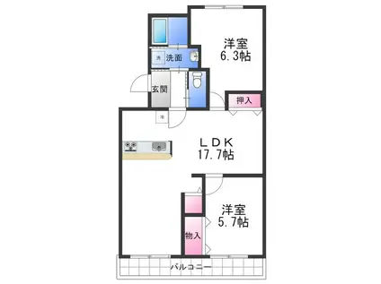 コスモ二色浜 III(2LDK/3階)の間取り写真