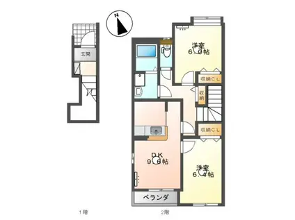 エポックタウン(2DK/2階)の間取り写真