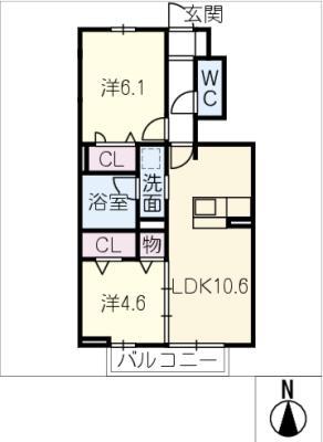 フロレゾンK&K(2LDK/1階)の間取り写真