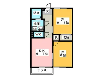 ニューエルディム宮島(2DK/1階)の間取り写真