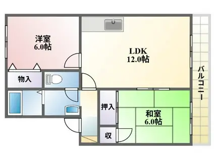 ハイカムールKMA棟(2LDK/2階)の間取り写真