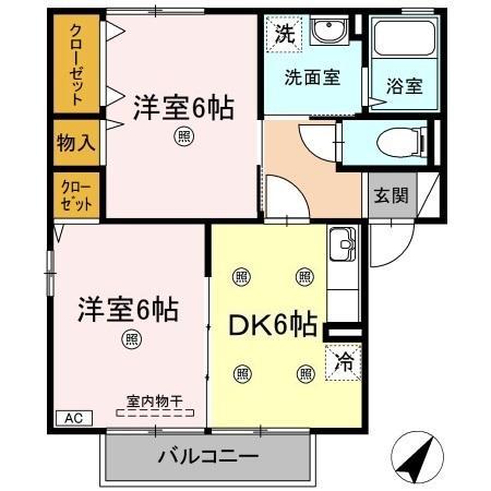 アンソレーヌ B棟(2DK/2階)の間取り写真