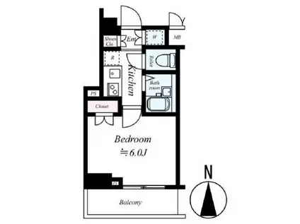 シンシア早稲田南(1K/1階)の間取り写真