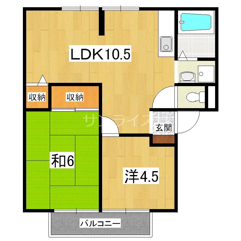 グランドール A棟(2LDK/1階)の間取り写真