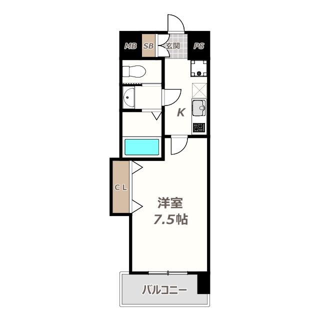 LUXE天王寺(1K/2階)の間取り写真