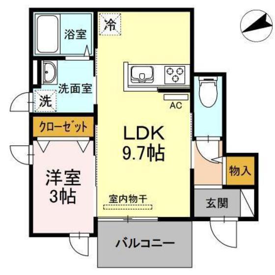 フェリシア小河内(1LDK/1階)の間取り写真