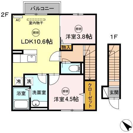 D.ROOMたかむら知古A棟(2LDK/2階)の間取り写真