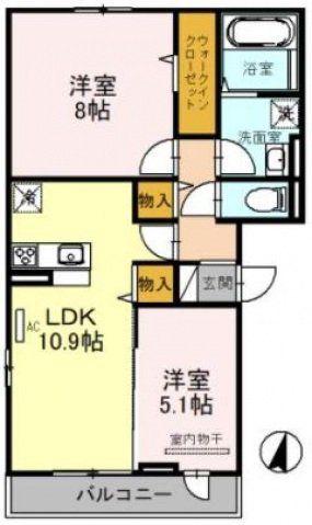 アーク グレイス 源氏ケ丘(2LDK/2階)の間取り写真