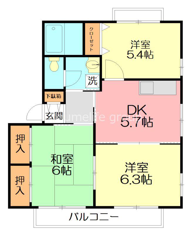 ドミール城山III(3DK/2階)の間取り写真