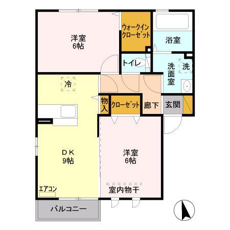 フィロソフィアB(2DK/2階)の間取り写真