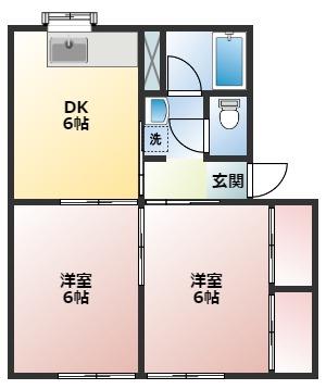 クローバーC(2DK/1階)の間取り写真