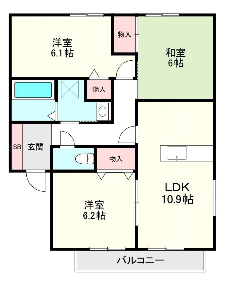 メゾンボヌールA(3LDK/2階)の間取り写真
