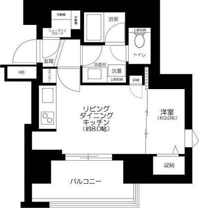 プラウド横浜反町公園(1LDK/8階)の間取り写真