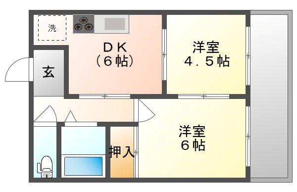 カーサ後楽園(2DK/2階)の間取り写真