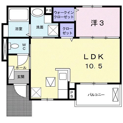 アカンサス(1LDK/1階)の間取り写真