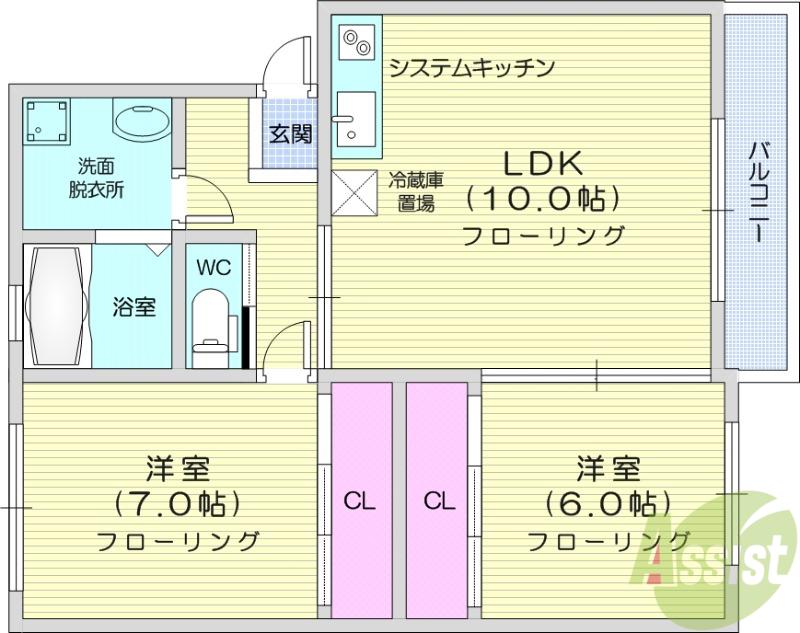 ニューエイジ(2LDK/1階)の間取り写真