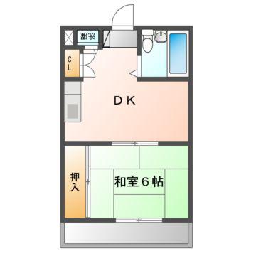ロイヤルコート花菱(1DK/2階)の間取り写真