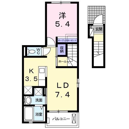 ゴールドリング池田II(1LDK/2階)の間取り写真