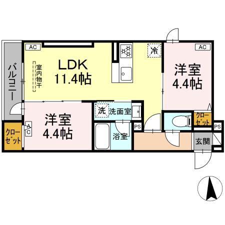 セレスティア荒川N(2LDK/2階)の間取り写真