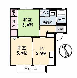 メゾンティアラ B棟(2K/2階)の間取り写真