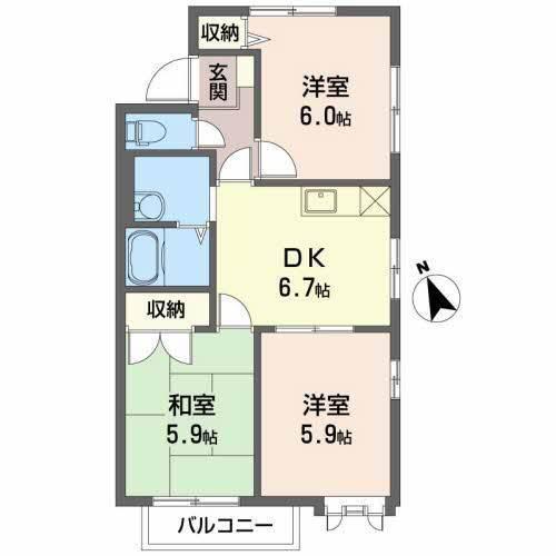 ディアスちごちごA(2LDK/2階)の間取り写真