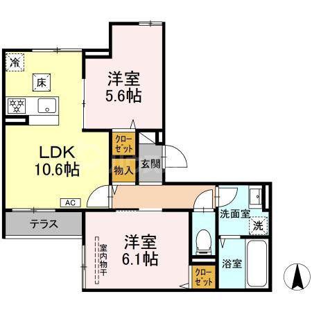 D-ROOM上篠崎(2LDK/2階)の間取り写真