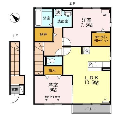 キセギ シロエ A(2LDK/2階)の間取り写真