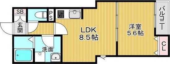 ランドレーヴ尼崎(1LDK/1階)の間取り写真