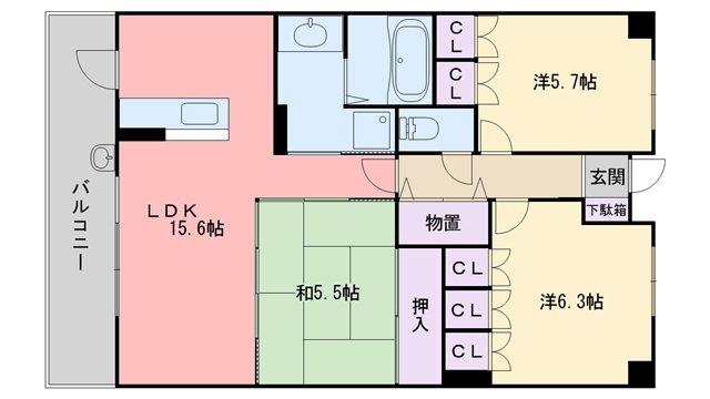 サーパス下山門駅前(3LDK/2階)の間取り写真